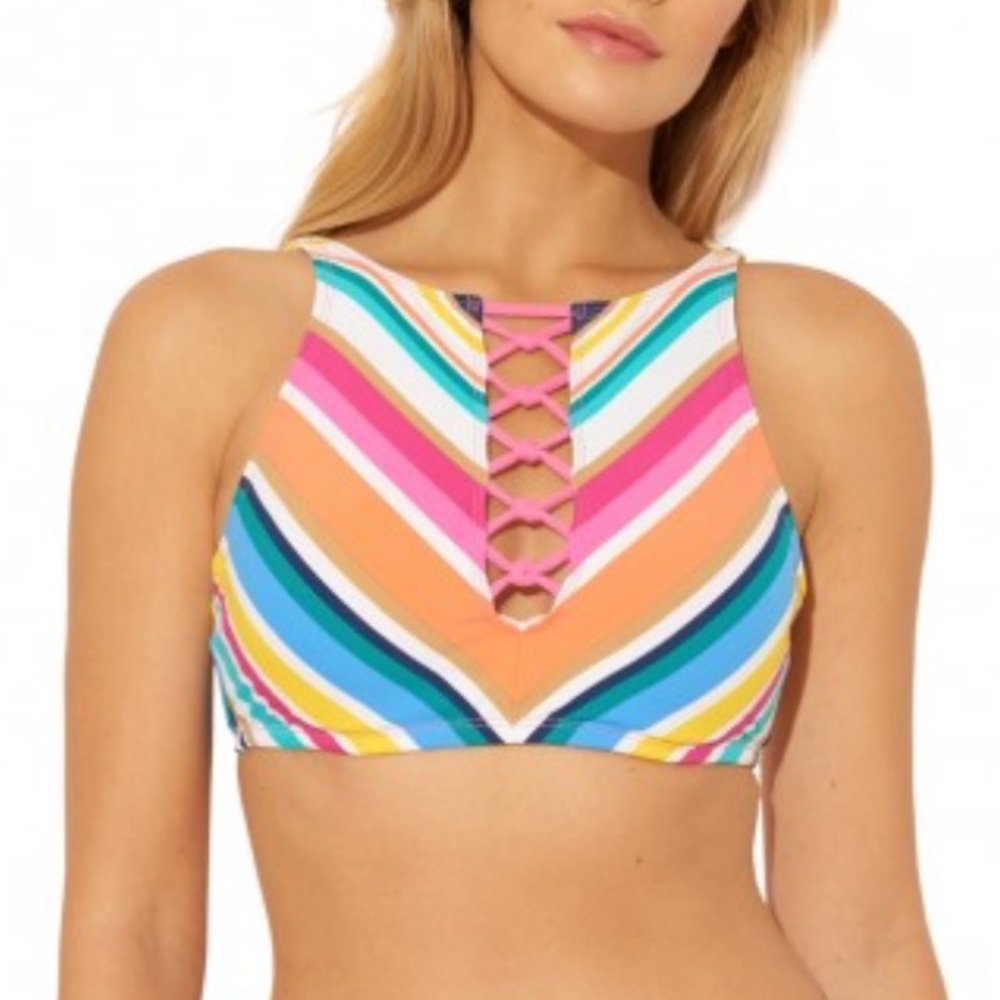 Bleu Rod Beattie Color Bomb High Neck Lattice Bikini Top SZ 10 NWT